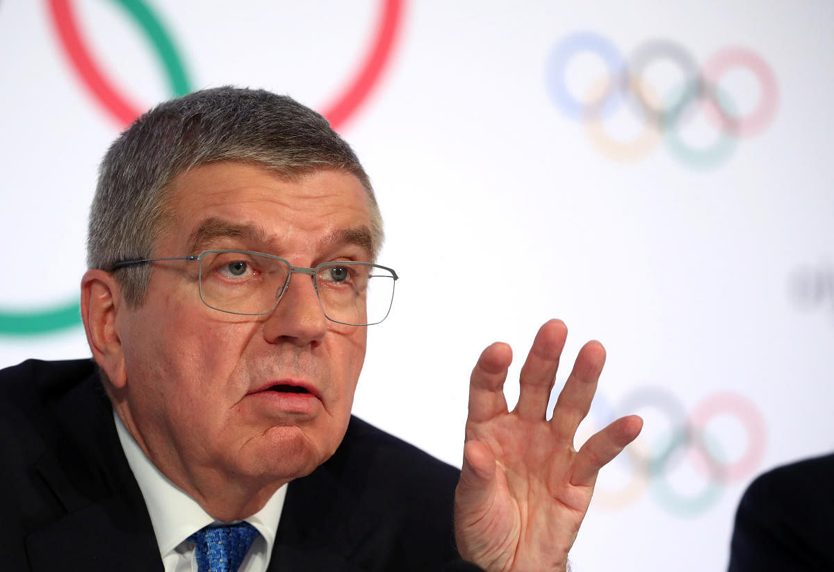 Thomas Bach, President of the International Olympic Committee (IOC) attends a news conference after an Executive Board meeting in Lausanne, Switzerland. Reuters