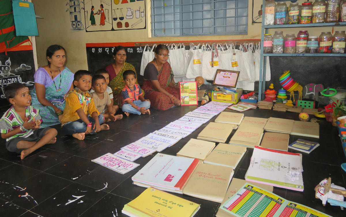 Karnataka Lalithakala Academy is preparing a pattern through which children in anganwadis can be taught Kannada alphabets and elementary concepts through art. DH file photo 