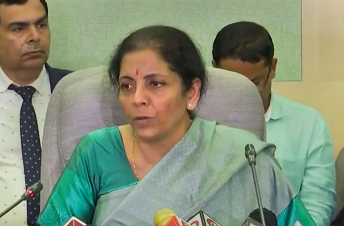 Finance Minister Nirmala Sitharaman addresses media during a press conference, in New Delhi, Friday, March 6, 2020. (DD NEWS/PTI Photo)