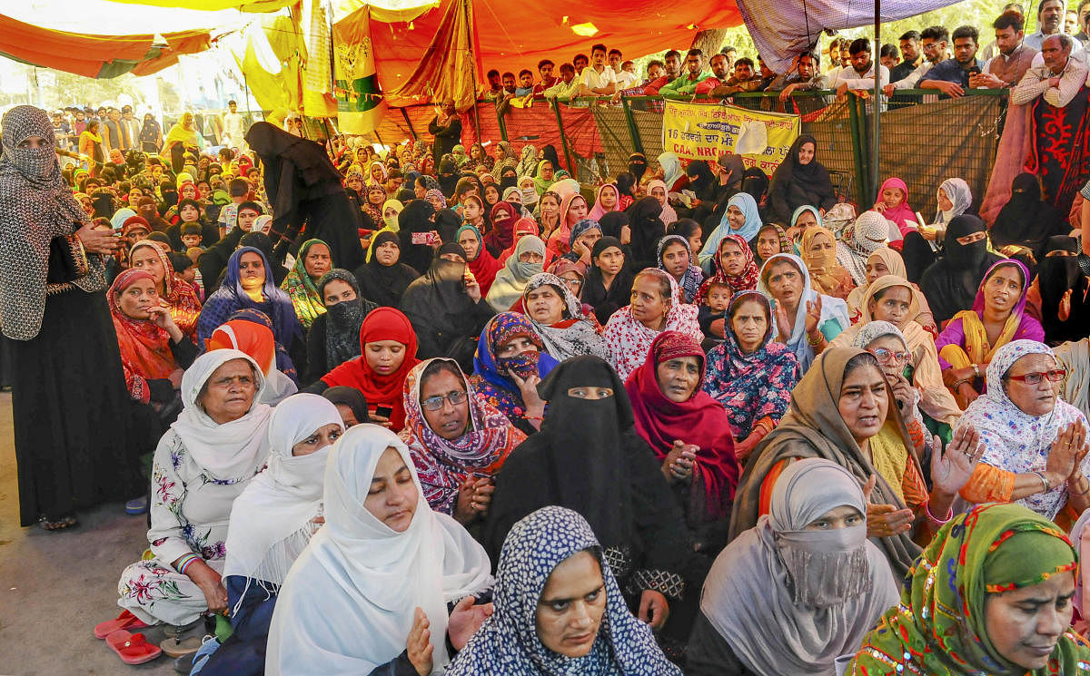 Women during a sit-in protest against CAA, NRC and NPR, at Shaheen Bagh (PTI Photo)