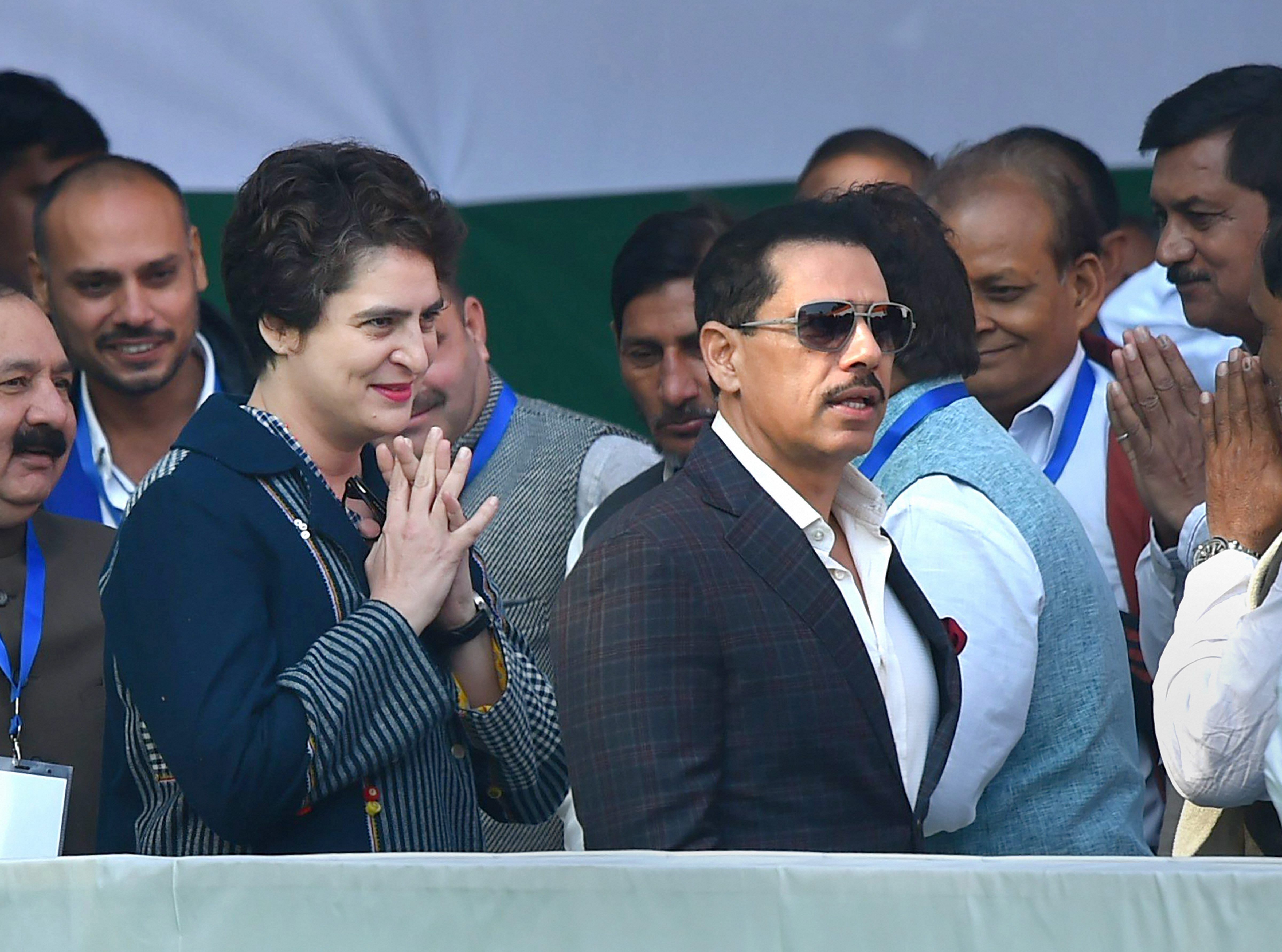 Congress leader Priyanka Gandhi Vadra and husband Robert Vadra. (PTI Photo)