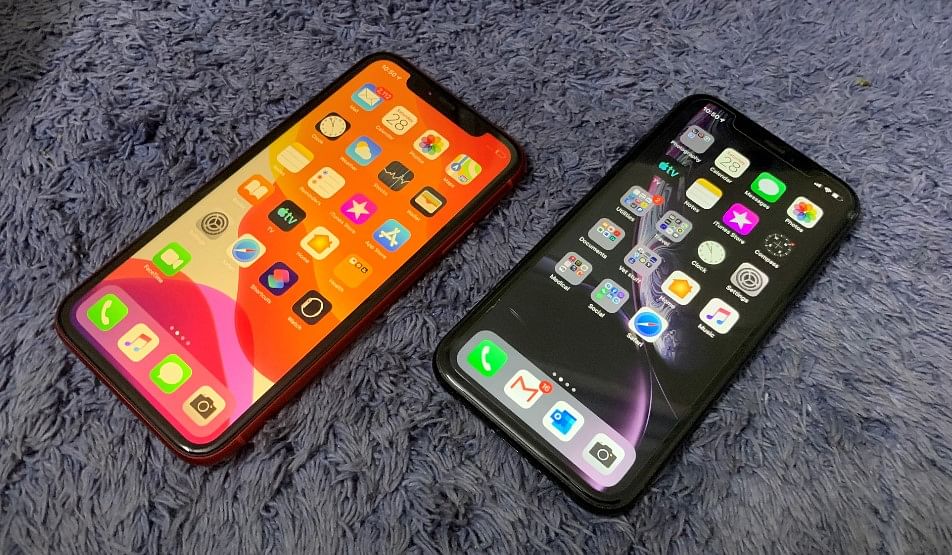 The new iPhone 11 (PRODUCT) RED (left) with the iPhone XR (right) (DH Photo/Rohit KVN)
