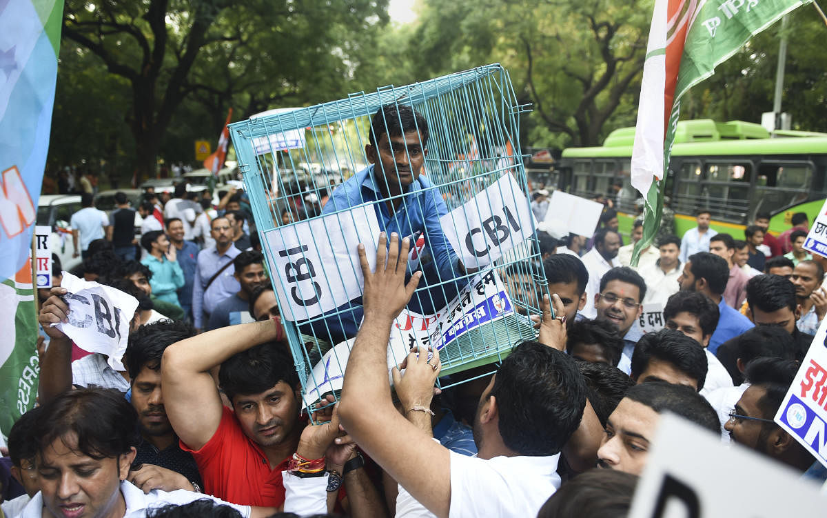  Indian Youth Congress (IYC) members stage a protest over alleged vendetta politics by the government and other issues, outside the official residence of finance minister Nirmala Sitharaman, in New Delhi. (PTI Photo)