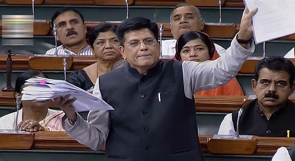  Union Minister for Railways Piyush Goyal speaks in Lok Sabha during the ongoing budget session of Parliament. PTI/LSTV