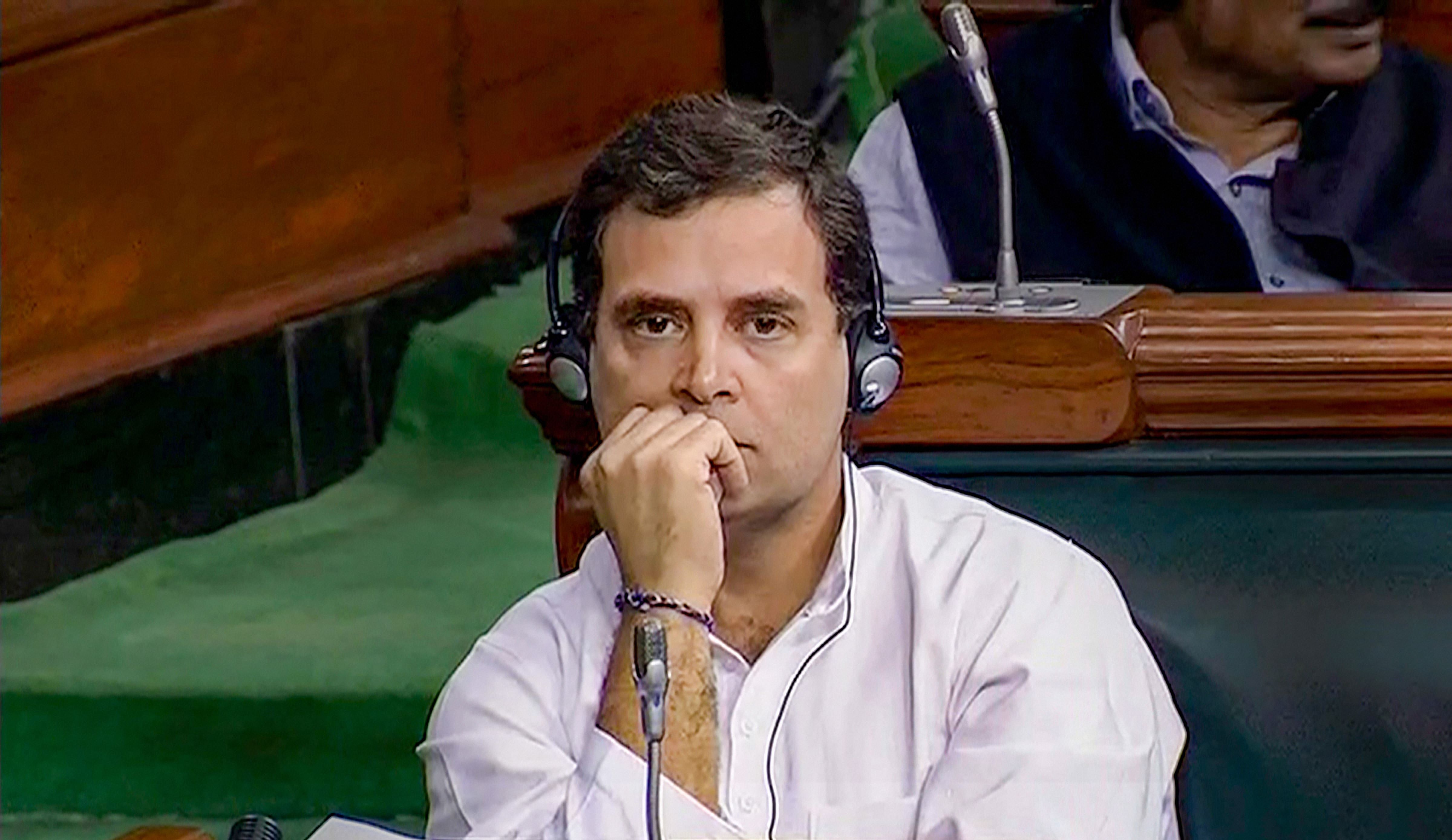 Congress MP Rahul Gandhi at Lok Sabha. (Credit: PTI)