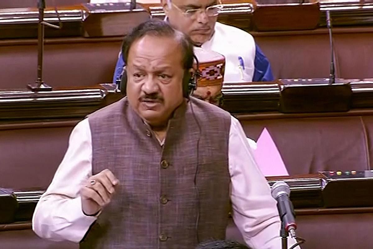 Union Minister for Health and Family Welfare Harsh Vardhan speaks at Rajya Sabha (PTI Photo)