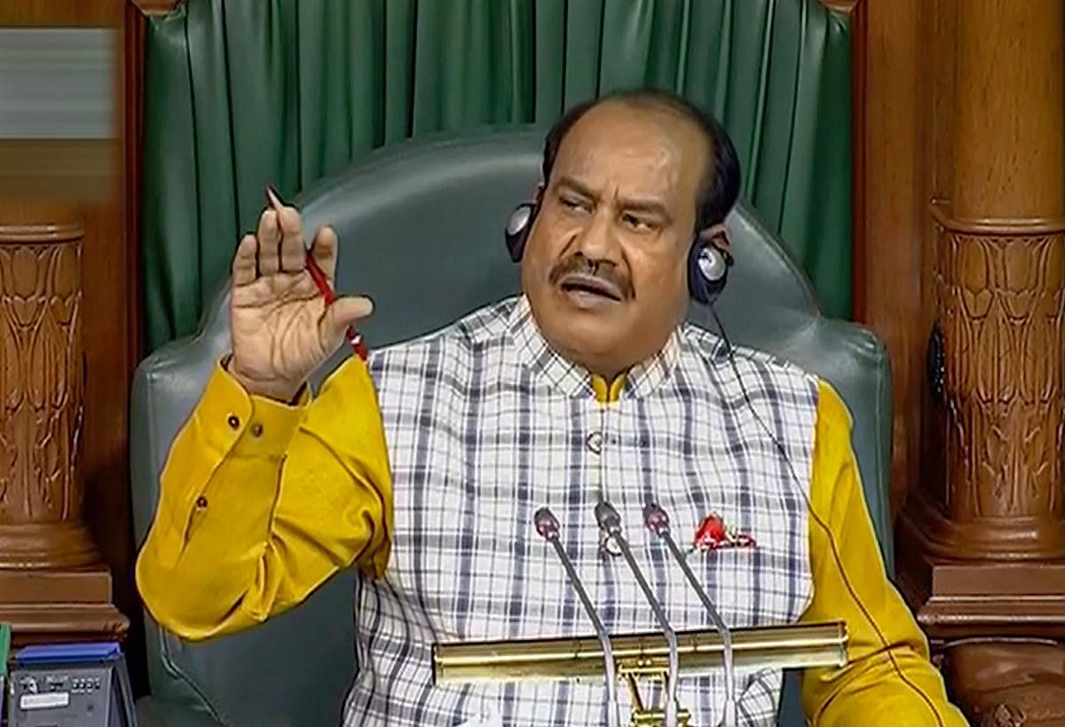 Lok Sabha Speaker Om Birla conducts proceedings in the Lok Sabha during the Budget Session of Parliament, in New Delhi, Wednesday, March 18, 2020. (LSTV/PTI Photo)