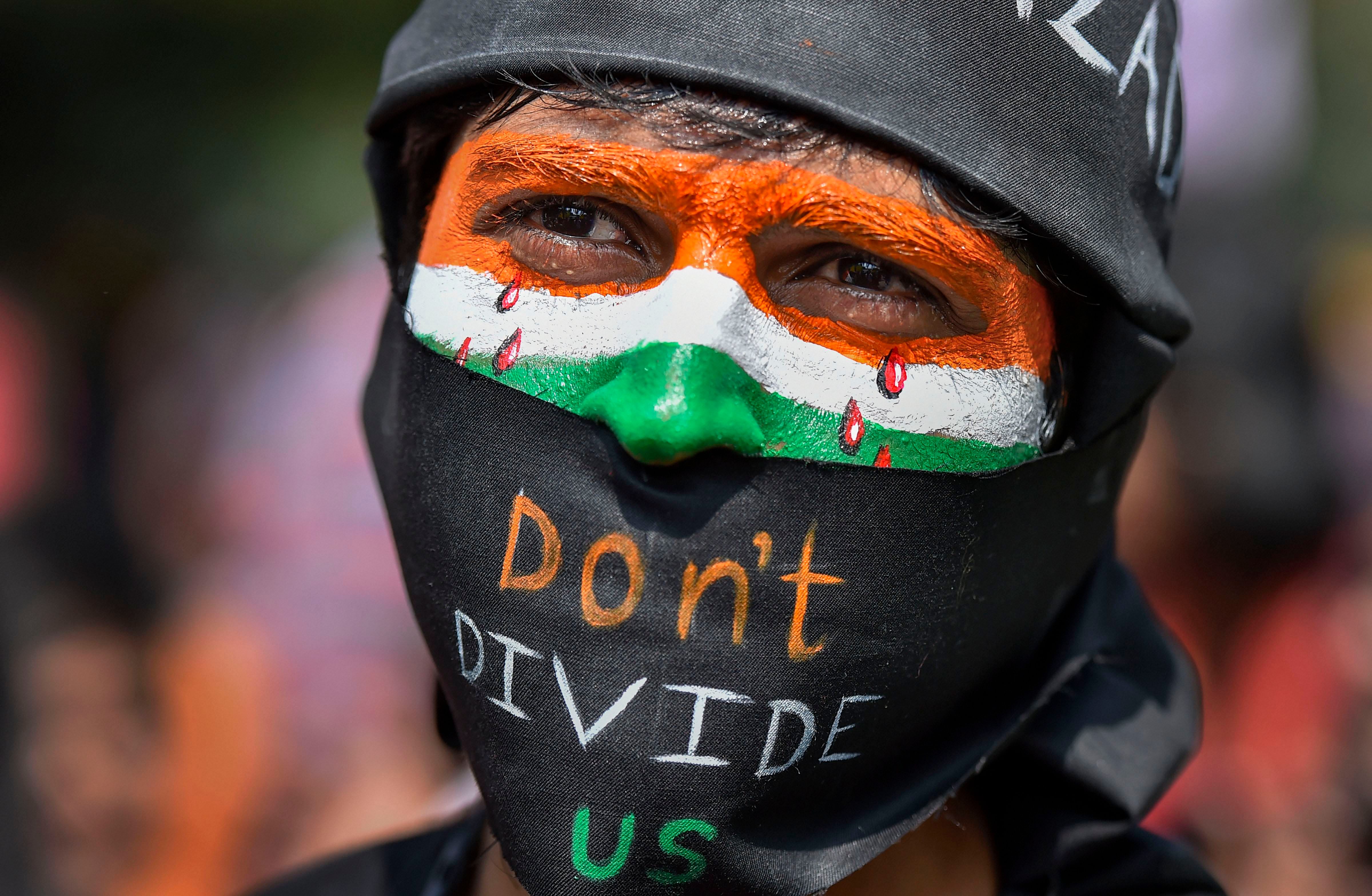 A protestor participates in a demonstration 'Delhi Chalo' against Citizenship (Amendment) Act (CAA) , National Register of Citizens (NRC) and National Population Register (NPR). (PTI Photo)