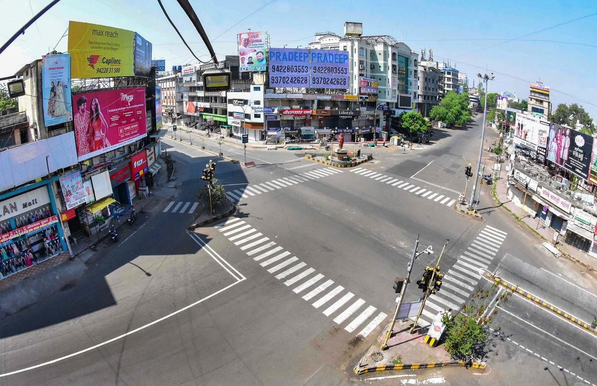 An ariel view of deserted roads during the lockdown in wake of coronavirus pandemic, in Nagpur, Tuesday, March 24, 2020. (PTI Photo)