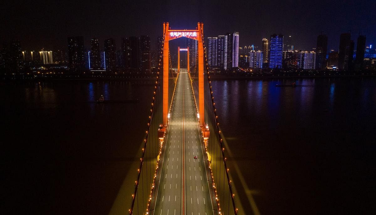 The Wuhan Yangtze River Bridge at night in Wuhan in China's central Hubei province.  (AFP Photo)