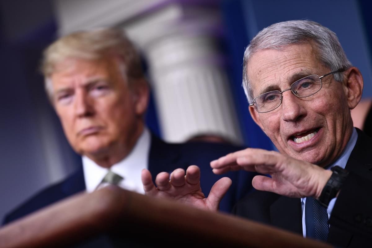  Dr. Anthony Fauci speaks as US President Donald Trump listens during the daily press briefing on the Coronavirus pandemic situation at the White House on March 17, 2020 in Washington, DC. Credit: AFP File Photo