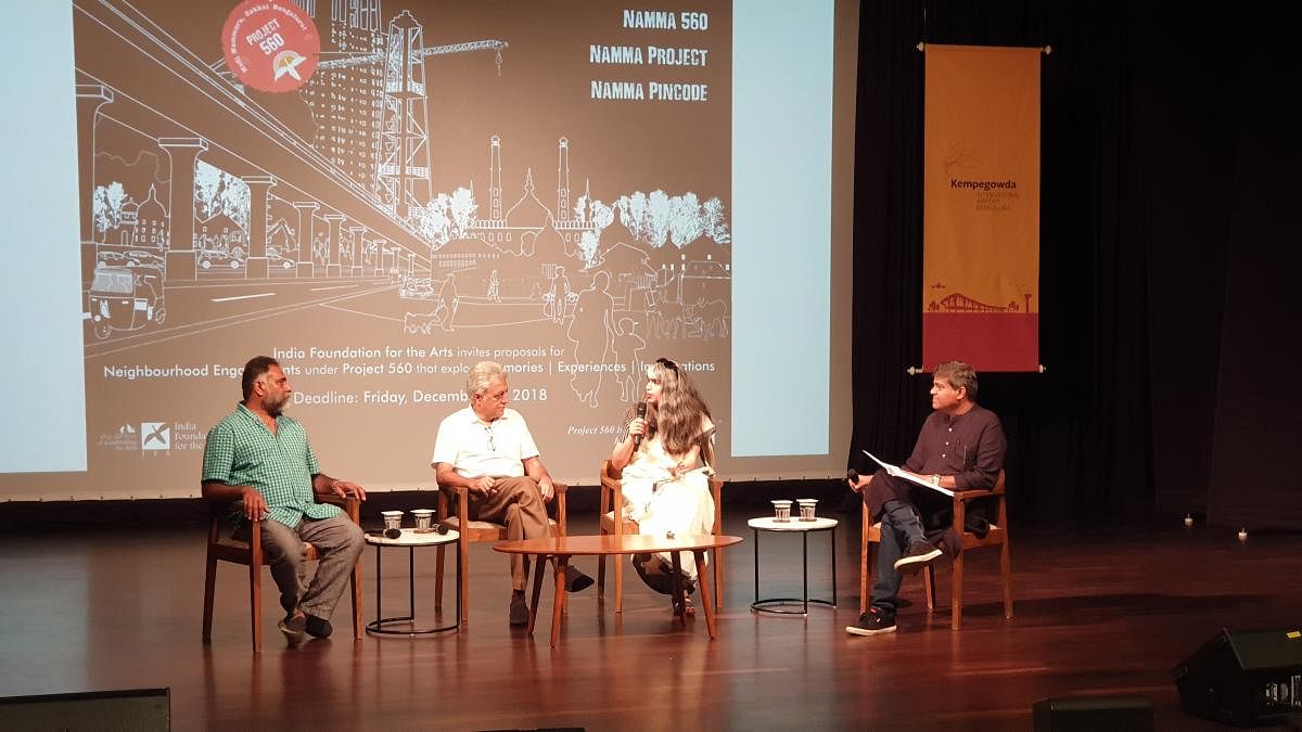 Art historian Suresh Jayaram, urban architect Naresh Narasimhan and Arundhati Ghosh of India Foundation for the Arts at a consultation on public spaces organised by the Bangalore International Airport Limited on Wednesday. DH PHOTO