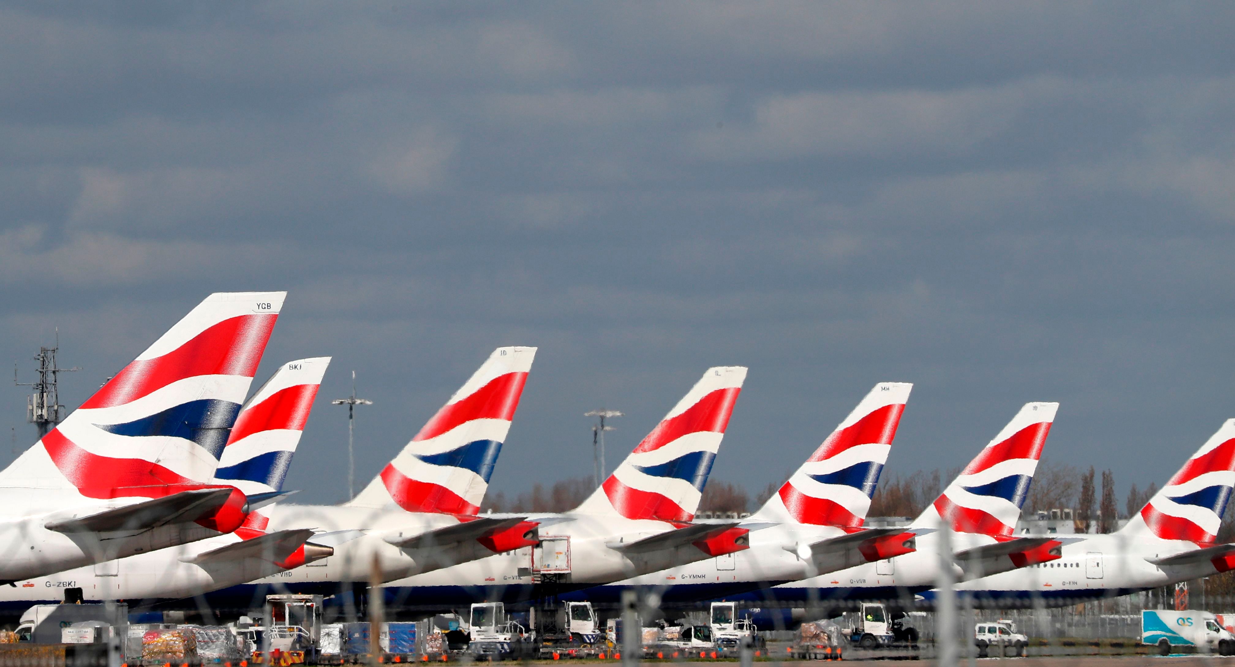 British Airways planes grounded at Heathrow's airport terminal 5, in west London. (Credit: AFP)