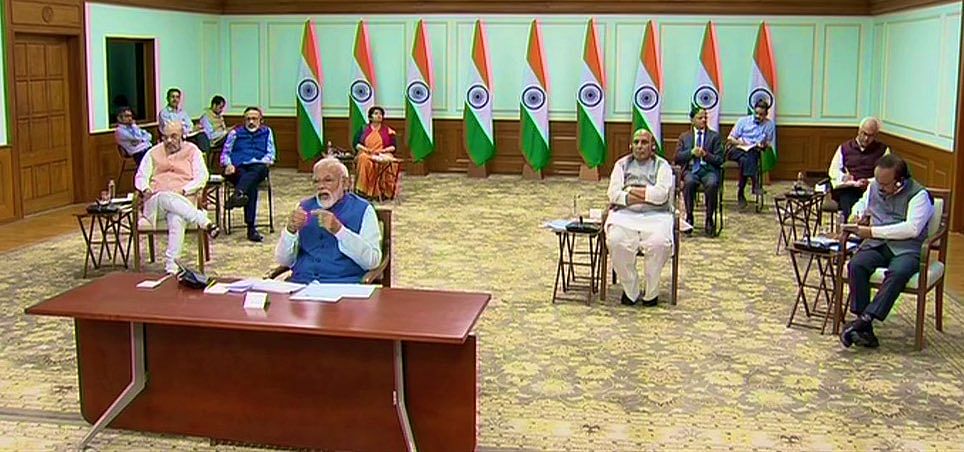 PM Modi held a video conference with all chief ministers to discuss ways to check the spread of coronavirus. Credit: Twitter (@HMOIndia)
