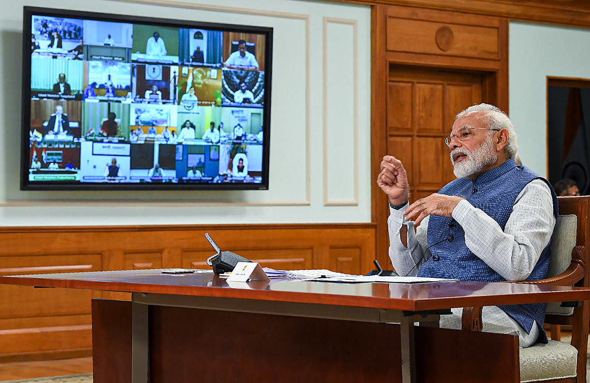 Prime Minister Narendra Modi interacts with all chief ministers (PTI Photo)