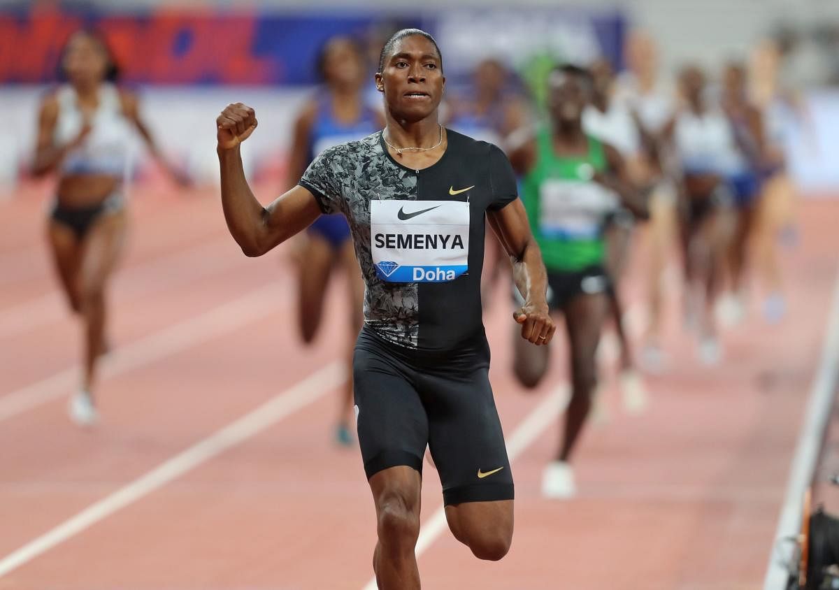 In this file photo taken on May 3, 2019 South Africa's Caster Semenya competes in the women's 800m during the IAAF Diamond League competition in Doha. - Caster Semenya's battle with world athletics' governing body over testosterone-curbing regulations for