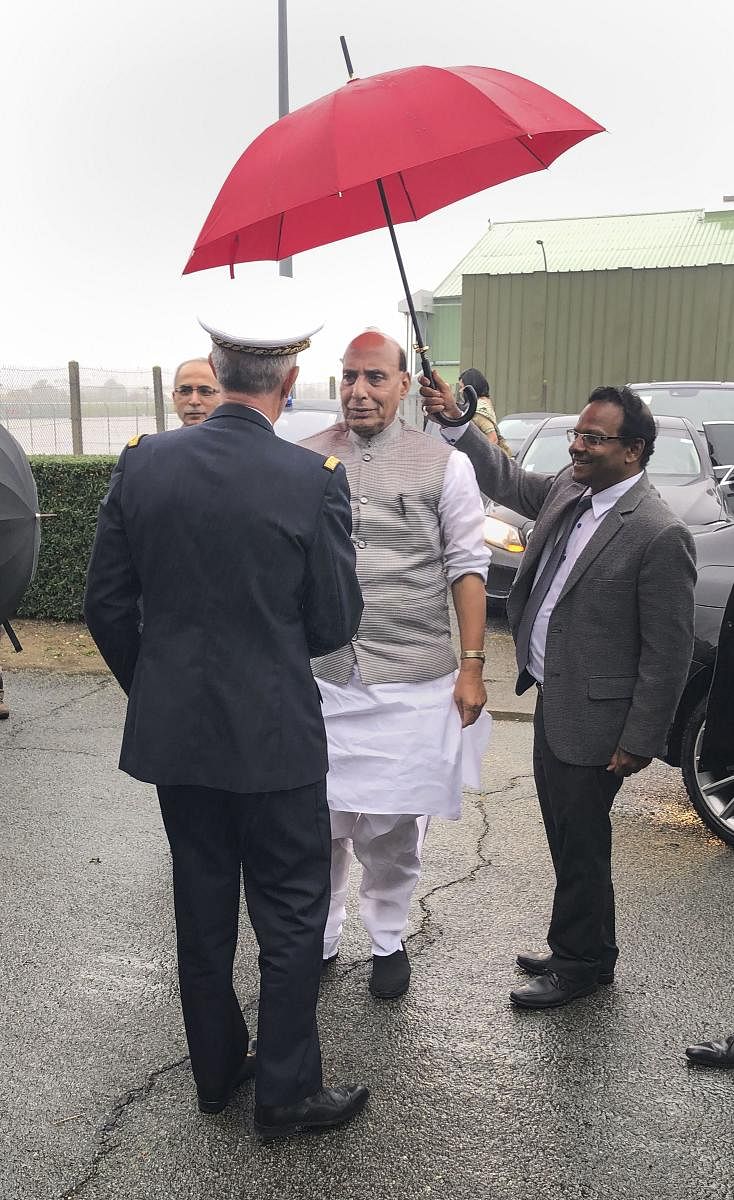 Bordeaux: Union Defence Minister Rajnath Singh on his way to Merignac, a suburb of the south-western French town of Bordeaux. (PTI Photo)