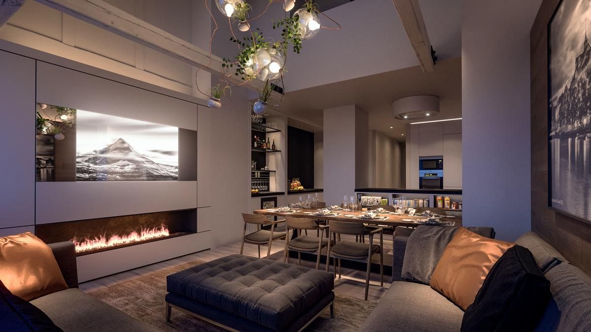 This handout picture made available on April 3, 2020 by a high-end operator of serviced apartments Le Bijou Hotel & Resort AG shows the living room of a luxury apartment in downtown Zurich.