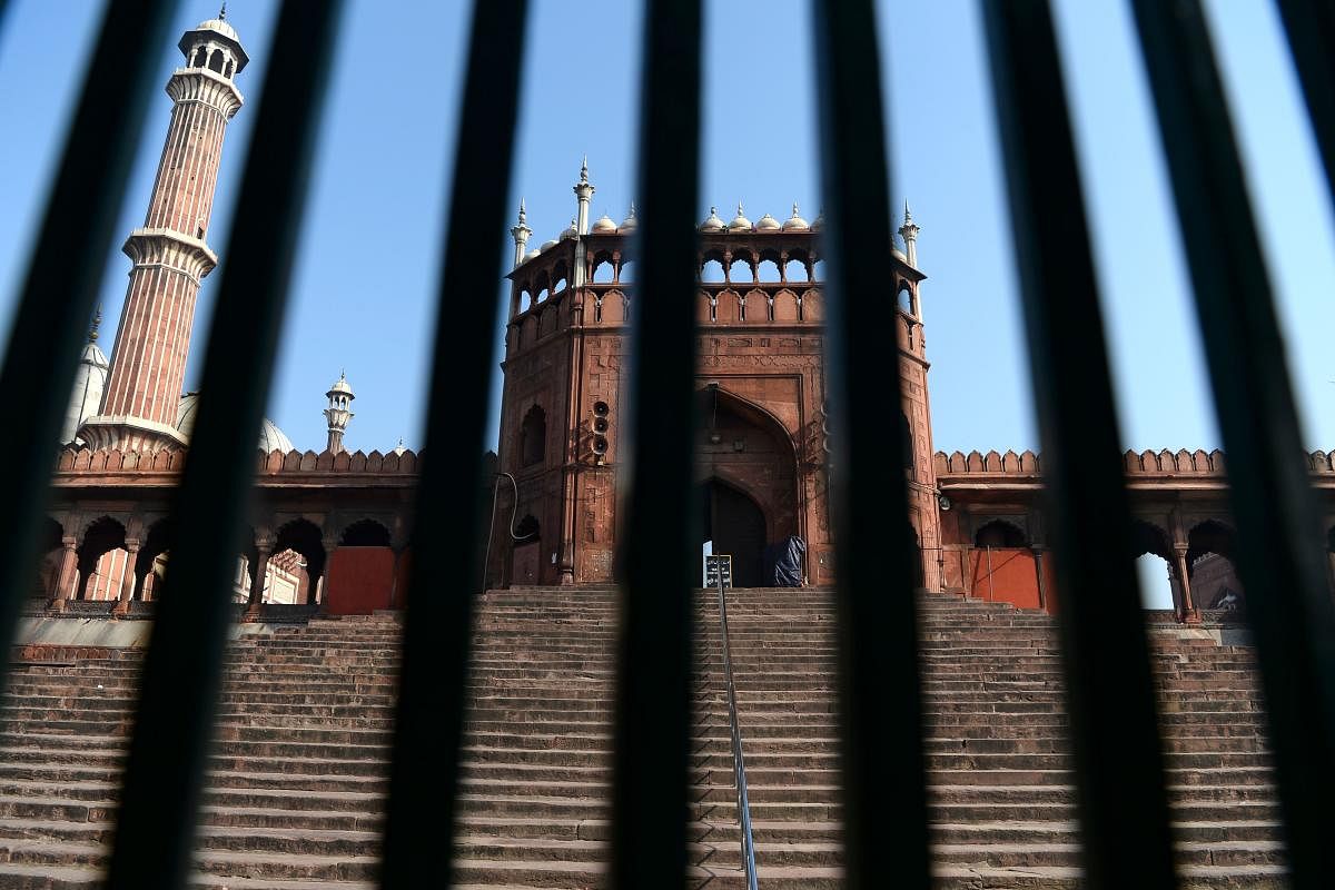 A deserted Jama Masjid mosque is seen during a one-day Janata (civil) curfew imposed amid concerns over the spread of the COVID-19 novel coronavirus, in the old quarters of New Delhi on March 22, 2020. Credit: Reuters Photo