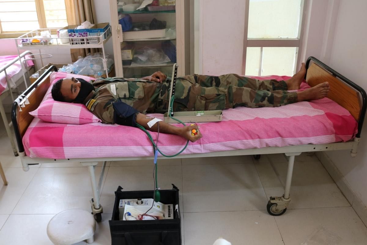 An Army member donating blood