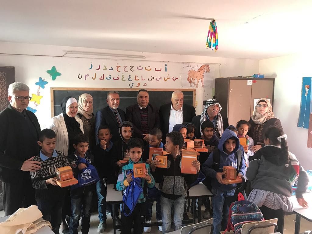 India donates solar-powered study lamps to Palestine elementary students. (Twitter @airnewsalerts)
