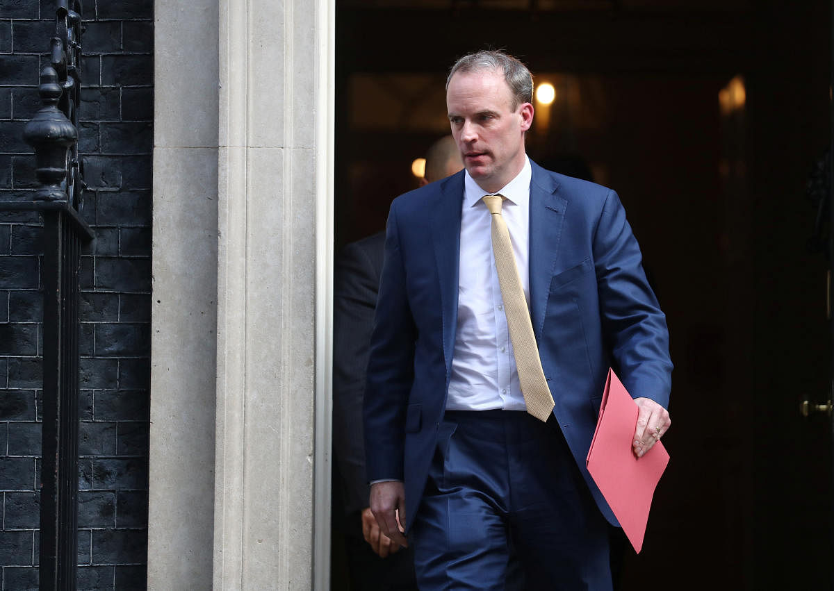 Secretary of State for Foreign affairs Dominic Raab leaves Downing Street after British Prime Minister Boris Johnson was moved to intensive care after his coronavirus (COVID-19) symptoms worsened and Raab was asked to deputise. London, Britain, April 7, 2020. Credit: Reuters File Photo