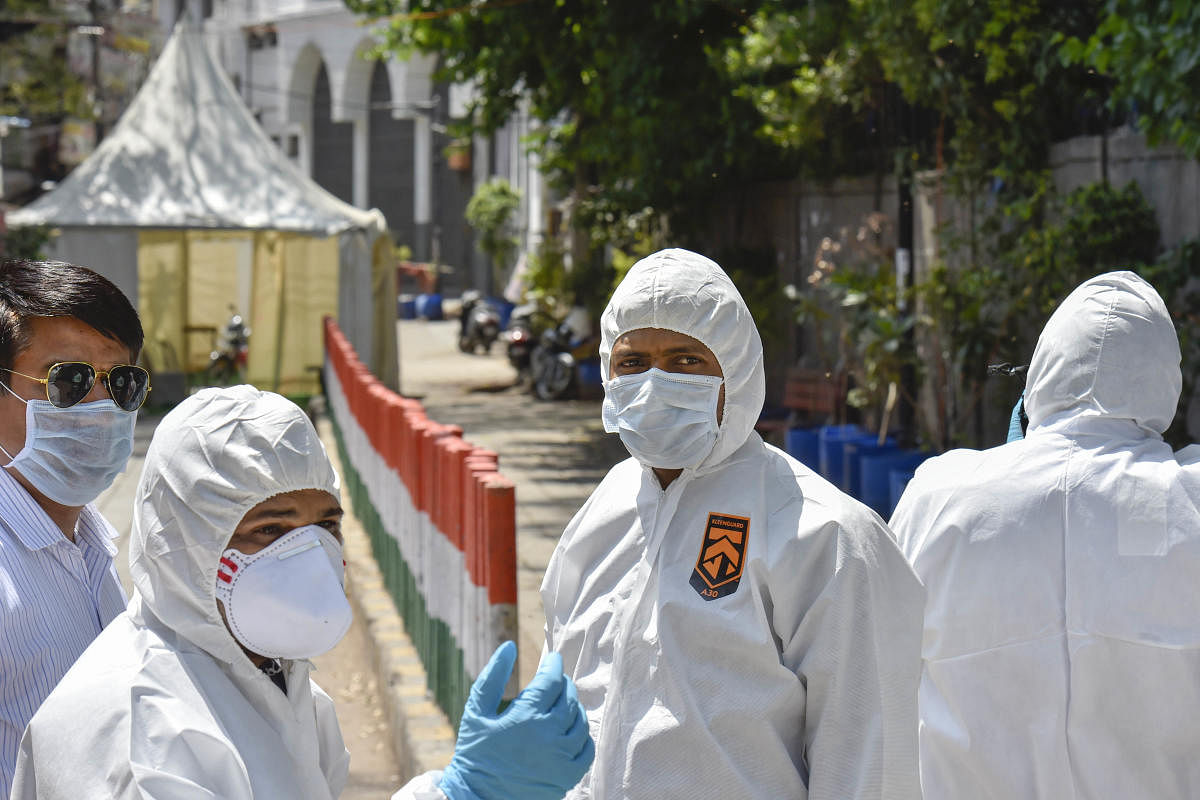 Forensic officials arrive at Nizamuddin Markaz to conduct an investigation, during the nationwide lockdown to curb the spread of coronavirus, in New Delhi, Sunday, April 5, 2020. Credit: PTI Photo