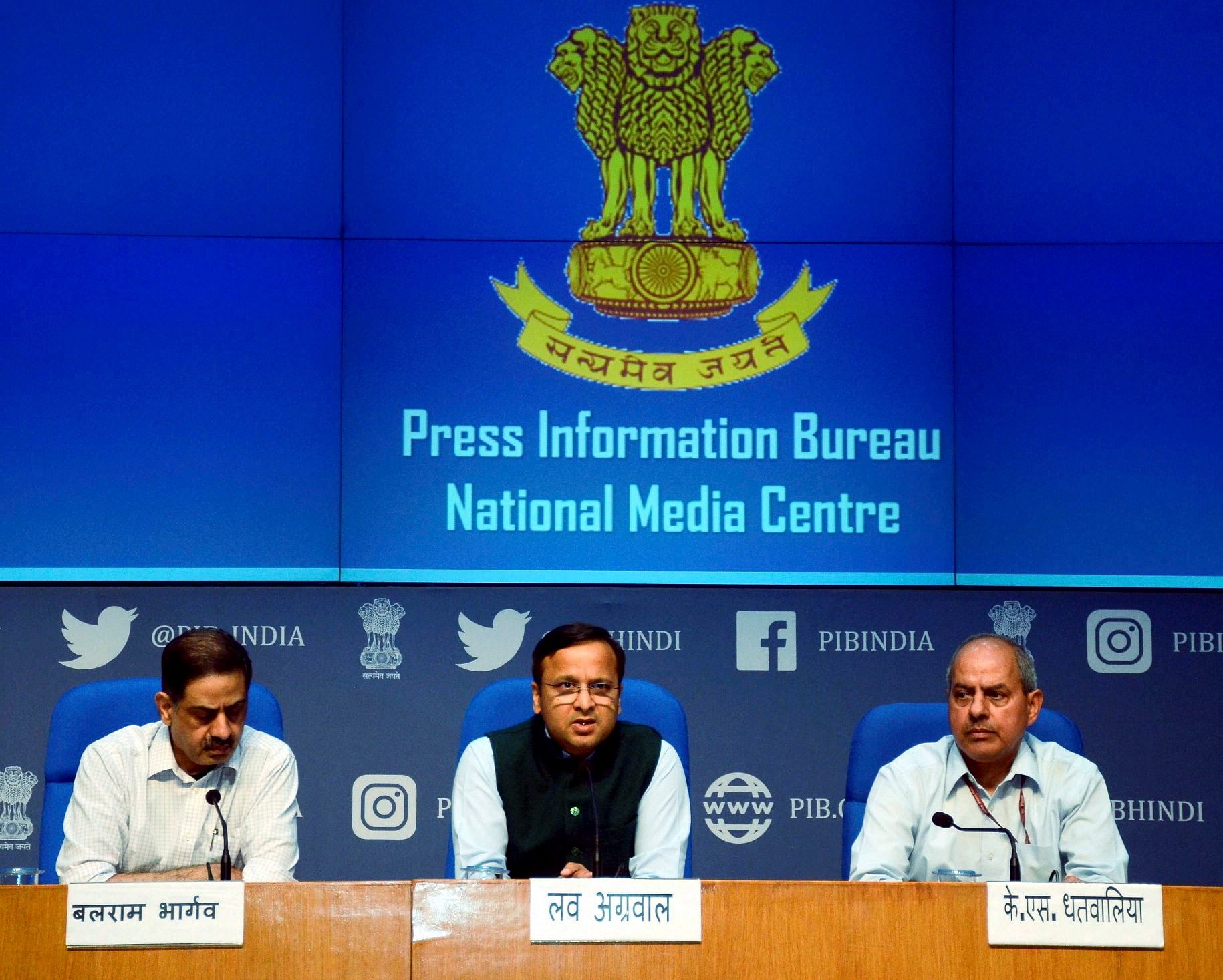 Health Ministry Joint Secretary Lav Agarwal addresses a press conference on ‘COVID-19: Preparedness and Actions taken’. (PTI Photo)
