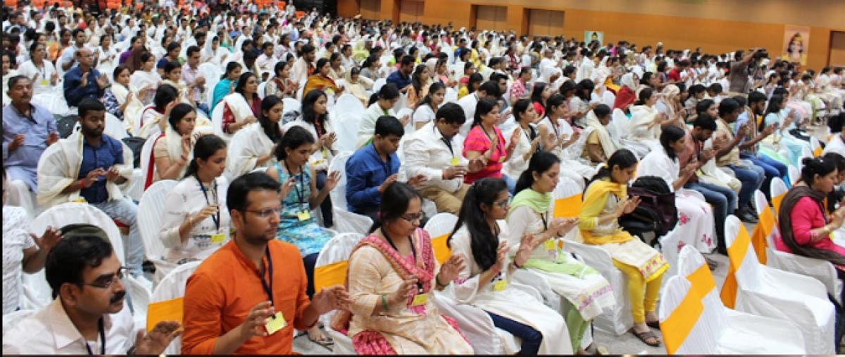 People participate in Yoga Prana Vidya session, conducted by N Jayachander Reddy founder of Yoga Prana Vidya System, recently, before lockdown.