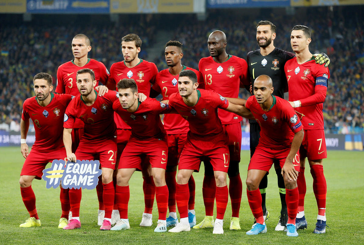 Euro 2020 Qualifier - Group B - Ukraine v Portugal - NSC Olympiyskiy, Kiev, Ukraine - October 14, 2019 Portugal players pose for a team group photo before the match. Credit: Reuters File Photo