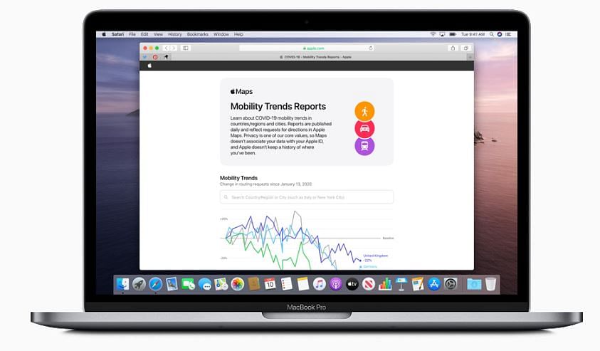 Mobility data trends generated from Apple Maps requests may provide insights to health authorities looking for ways to mitigate the spread of COVID-19.