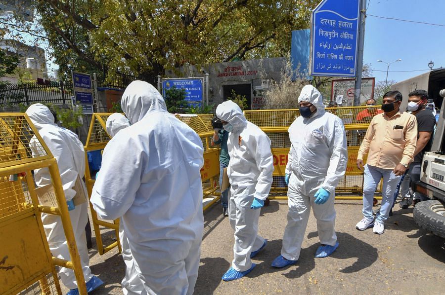 File photo of forensic experts at the Tablighi Jamaat venue. Credit: PTI