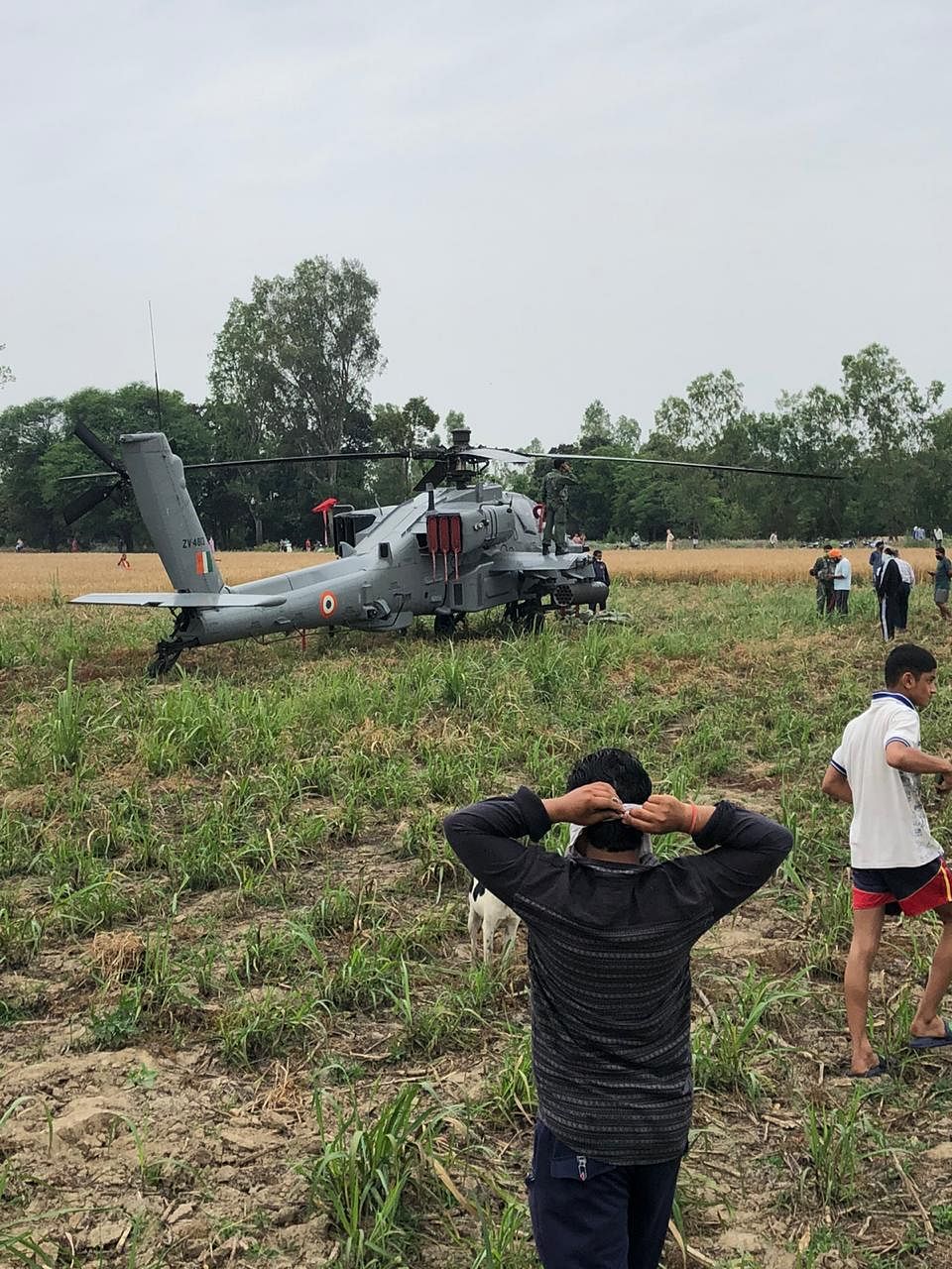 An IAF Apache helicopter made an emergency landing in a field in Punjab (DH Photo)