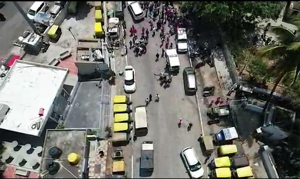 A view of the image captured from a drone of Padarayanapura, ward No 135, under J J Nagar Police Station limits. This was one of the two wards that was sealed-off recently.
