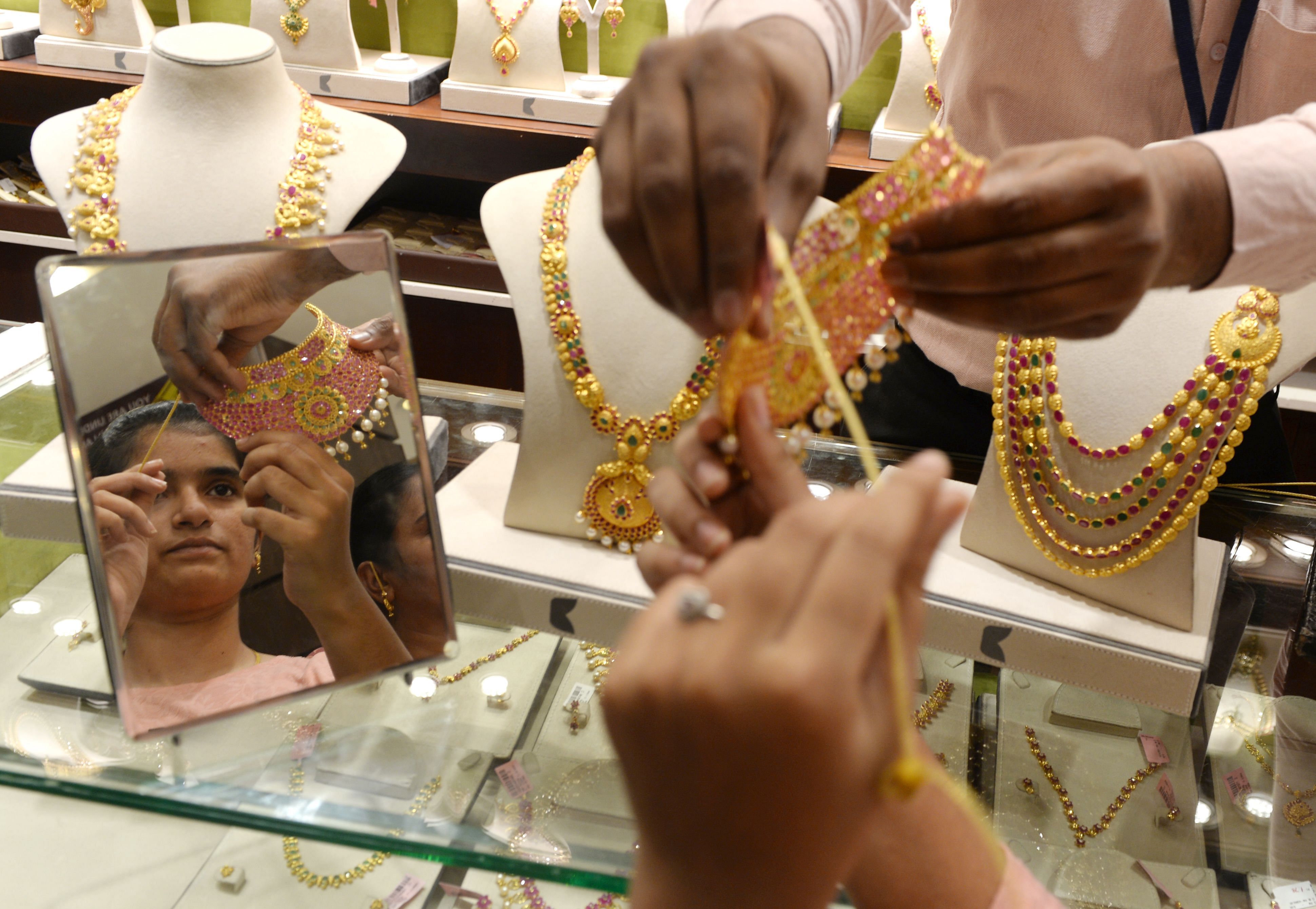 Gold jewellery buying is considered auspicious during Akshaya Tritiya, which falls in the last week of April this year. (AFP photo)