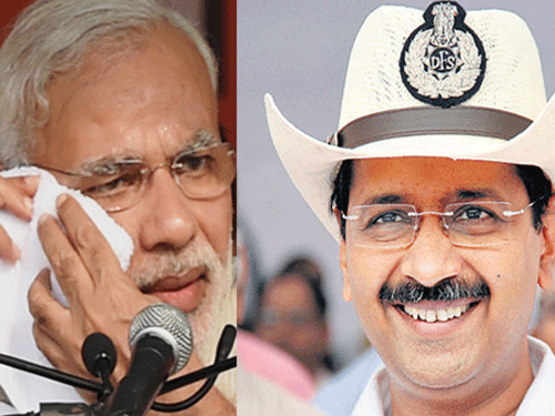 Narendra Modi and Arvind Kejriwal, pti file photos