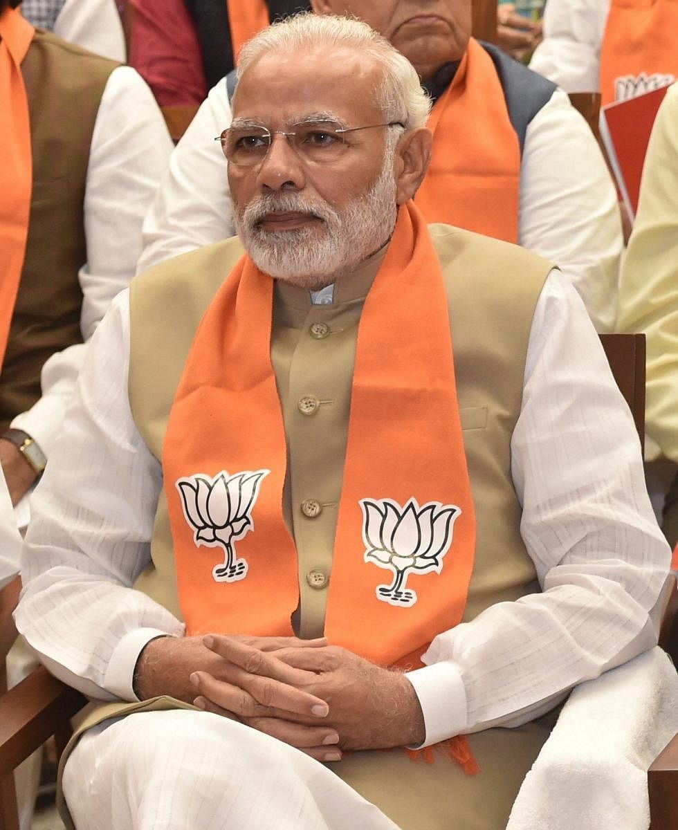 New Delhi: Prime Minister Narendra Modi during the BJP Parliamentary party meeting at party headquarters in New Delhi on Friday. PTI Photo By Manvender Vashist(PTI3_23_2018_000238A)