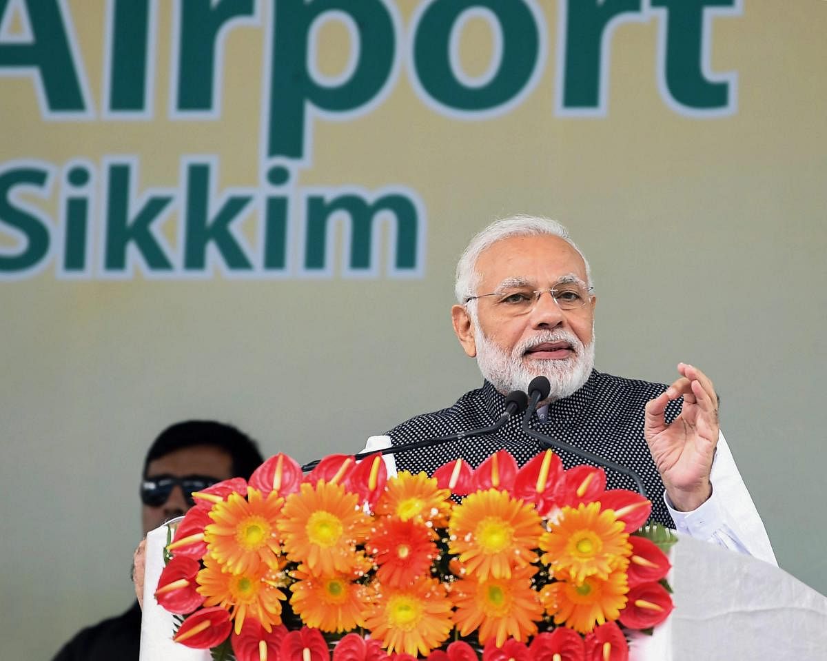 Prime Minister Narendra Modi during the inauguration of Pakyong Airport in Gangtok on September 24, 2018. PTI