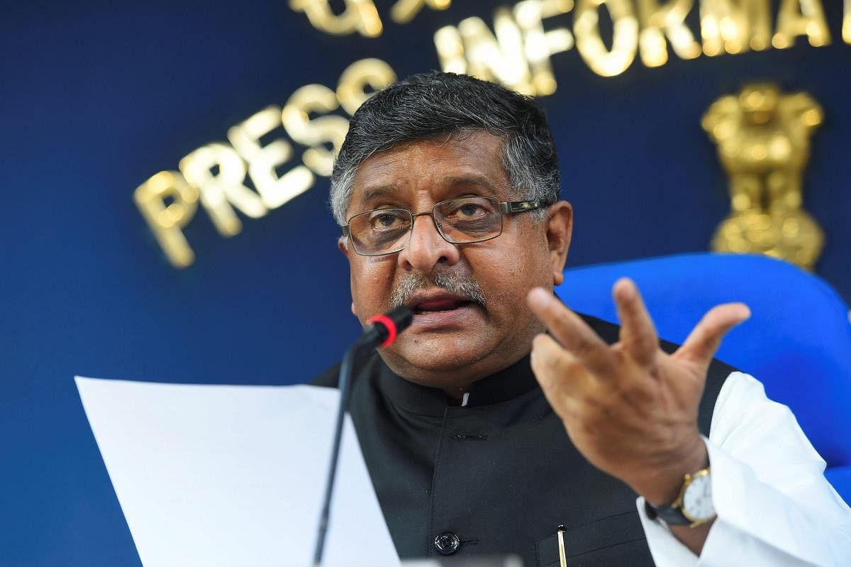 Union Minister for IT and Law and Justice Ravi Shankar Prasad addresses the media during a press briefing on the Cabinet decisions in New Delhi. (PTI Photo)