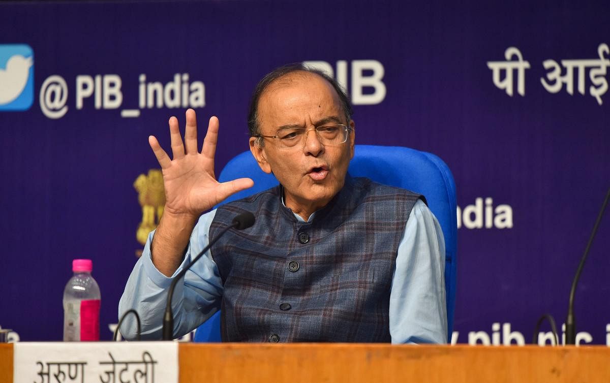 Union Finance Minister Arun Jaitley addresses a press conference on Cabinet decisions, in New Delhi, on Wednesday. PTI