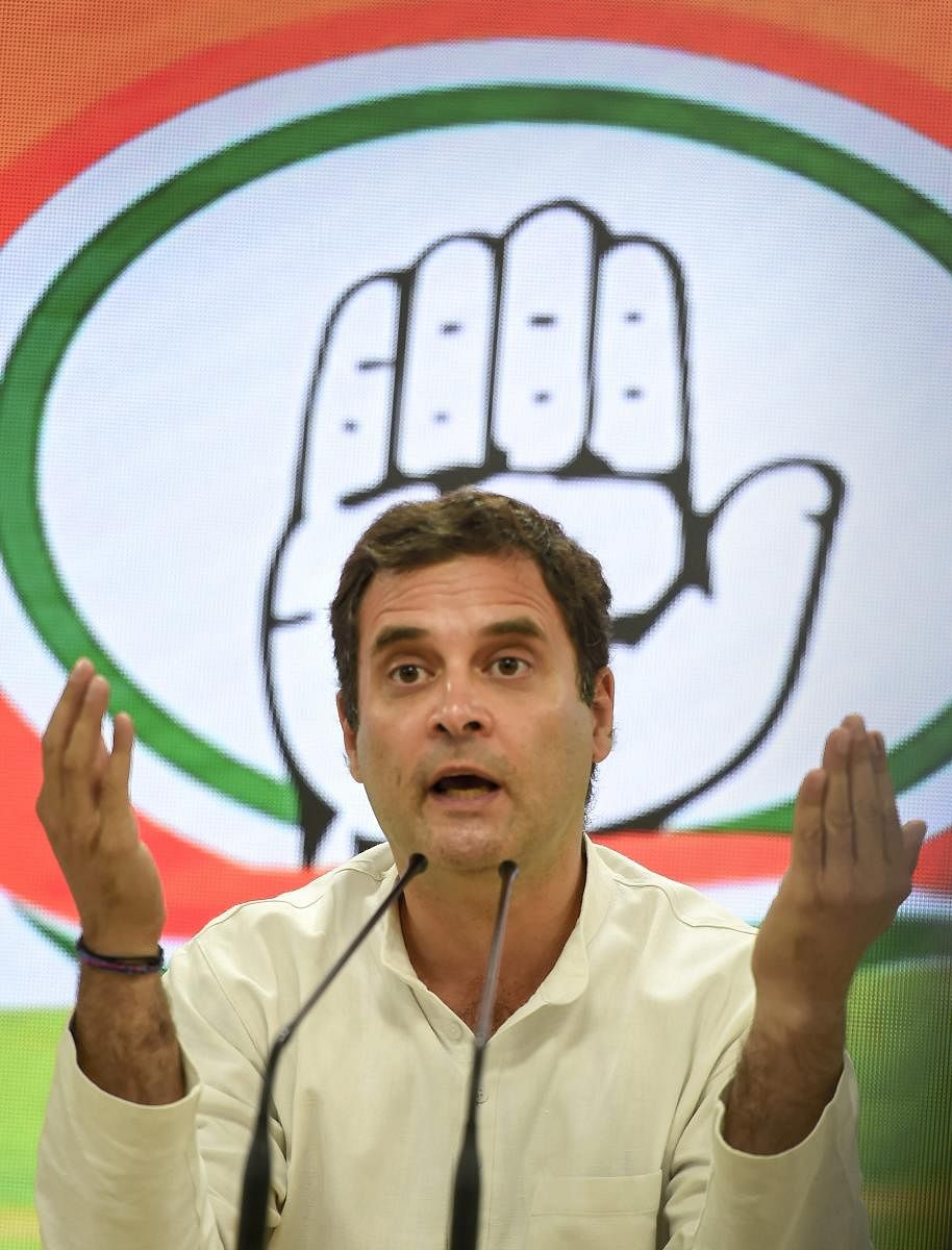 Congress President Rahul Gandhi addresses a press conference at party HQ, in New Delhi, Friday, May 17, 2019. (PTI Photo)