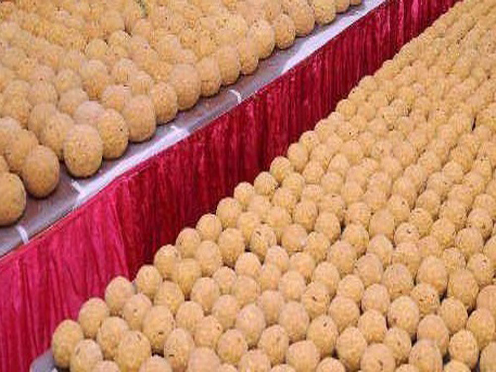 The laddu, made at the massive kitchen close to the shrine at nearby Tirumala, is in great demand among devotees, who throng the shrine from different parts of the country throughout the year. File Photo.