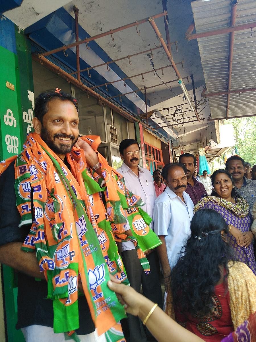 K Surendran during a party campaign. (DH Photo)
