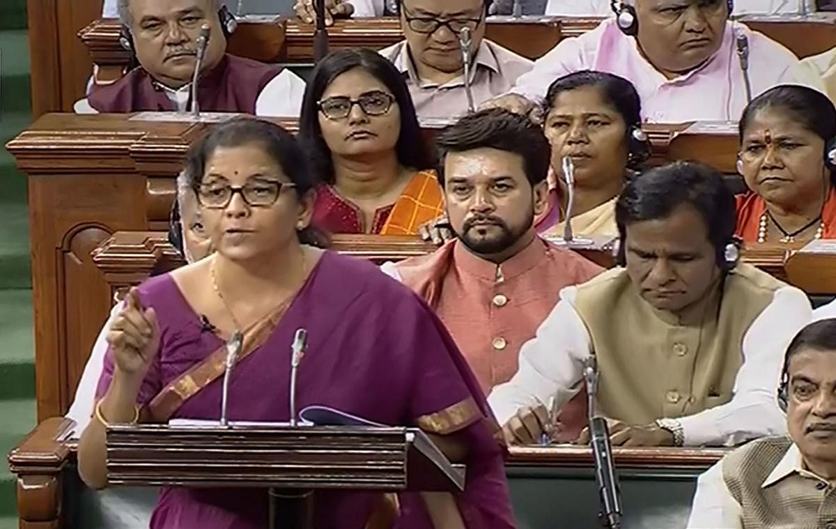 Unveiling Budget 2019-20, Nirmala Sitharaman said non-performing assets of PSBs have come down by Rs 1 lakh crore. (PTI Photo)