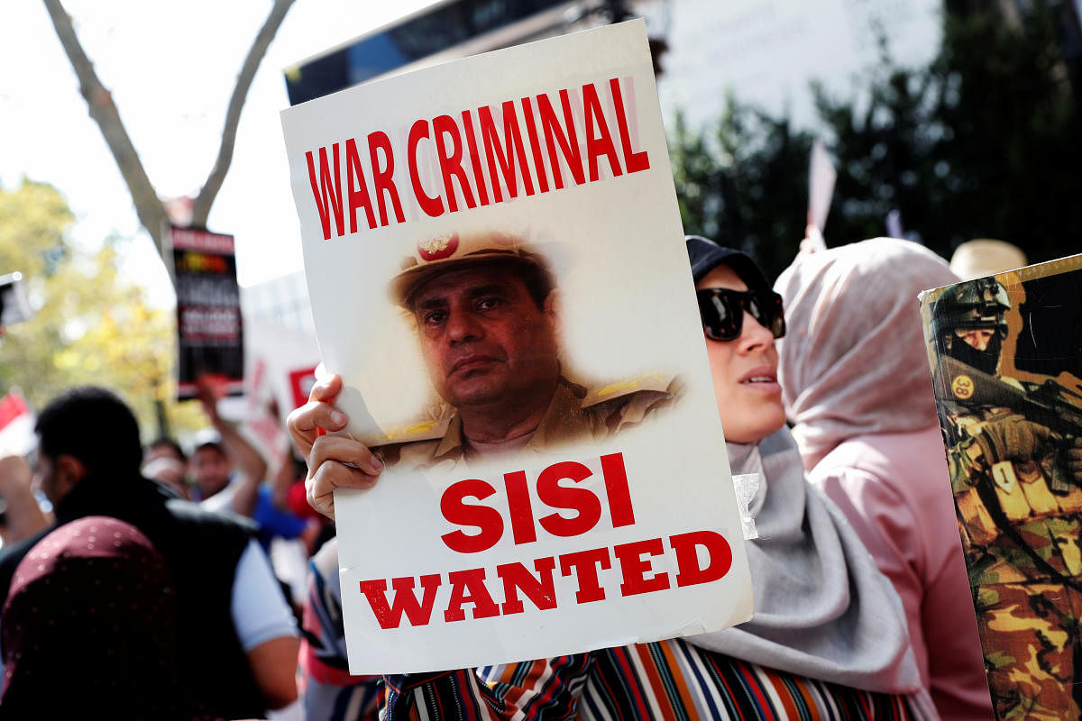 Demonstrators rally against Egyptian President Abdel Fattah al-Sisi outside the U.N. headquarters in New York City, New York, U.S., September 24, 2019. (Reuters Photo)