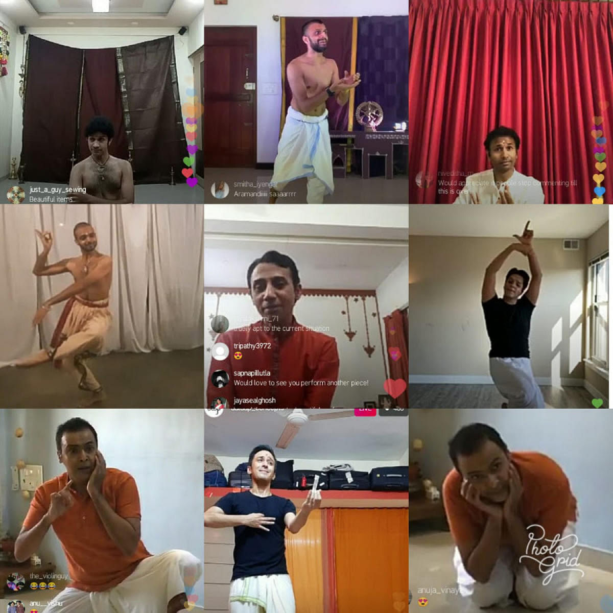 A screenshot of the abhinaya live series by male classical dancers.