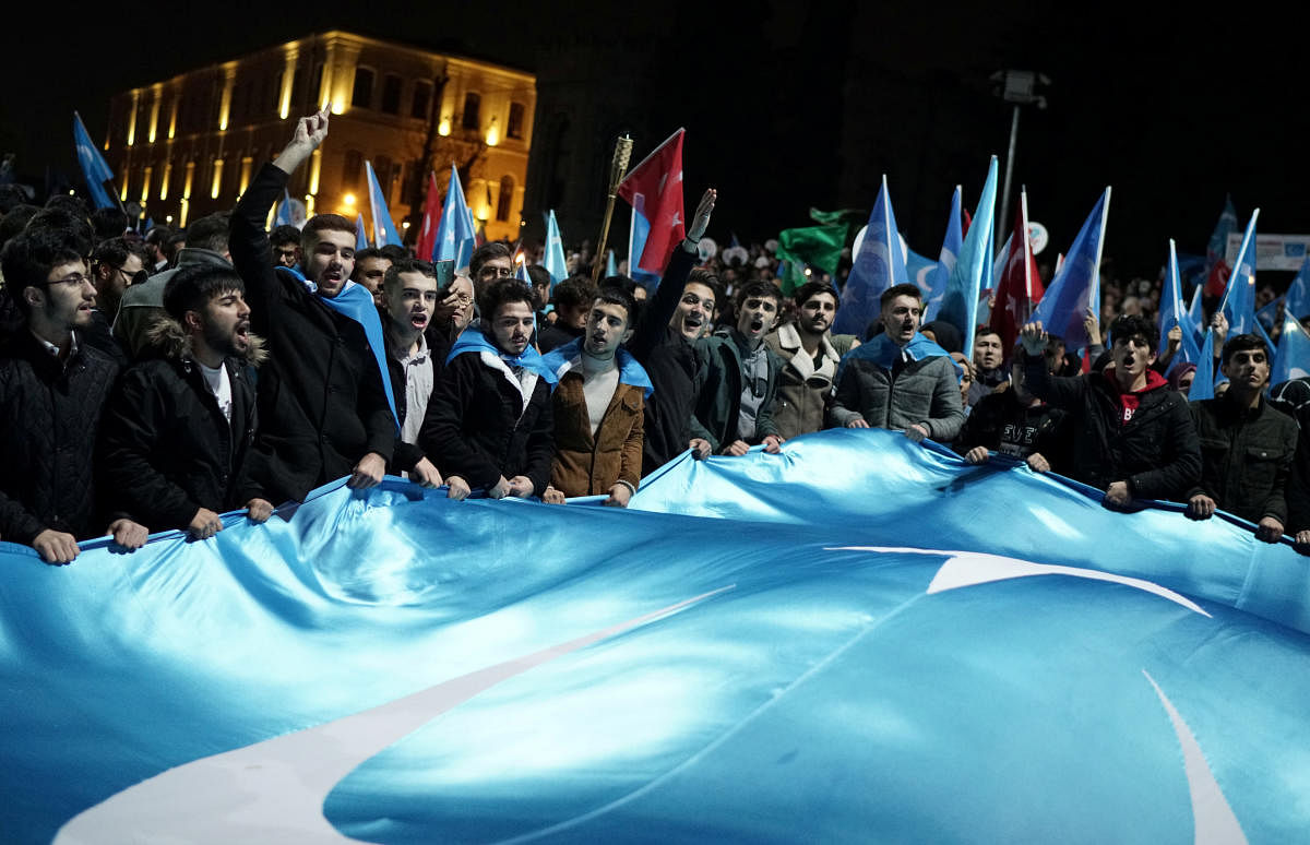 Protesters march in support of China's Uighurs in Istanbul. (Reuters file photo)
