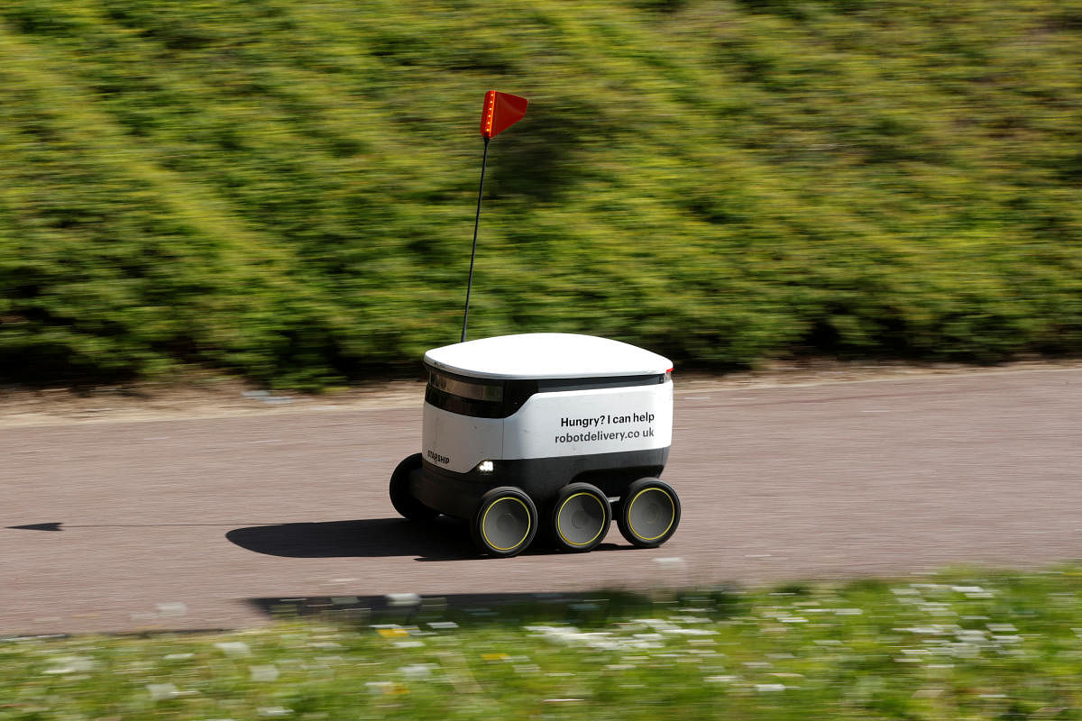 A delivery robot from the company ''Starship'' is seen, as the spread of the coronavirus disease (COVID-19) continues, in Milton Keynes. Reuters