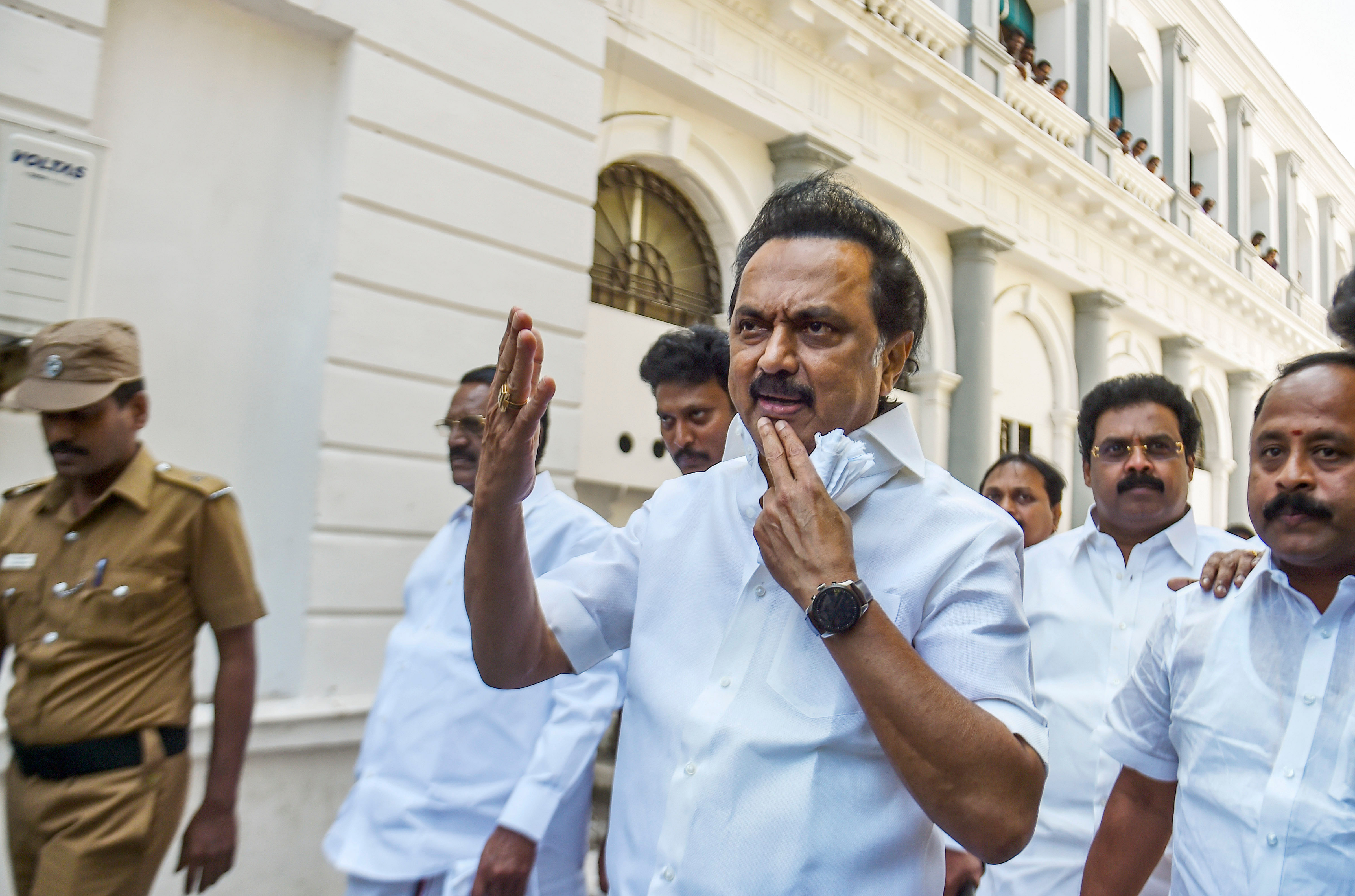 Dravida Munnetra Kazhagam (DMK) president and opposition leader M K Stalin walks-out, demanding resolution against CAA during the ongoing Tamil Nadu Assembly Session, in Chennai. (PTI Photo)