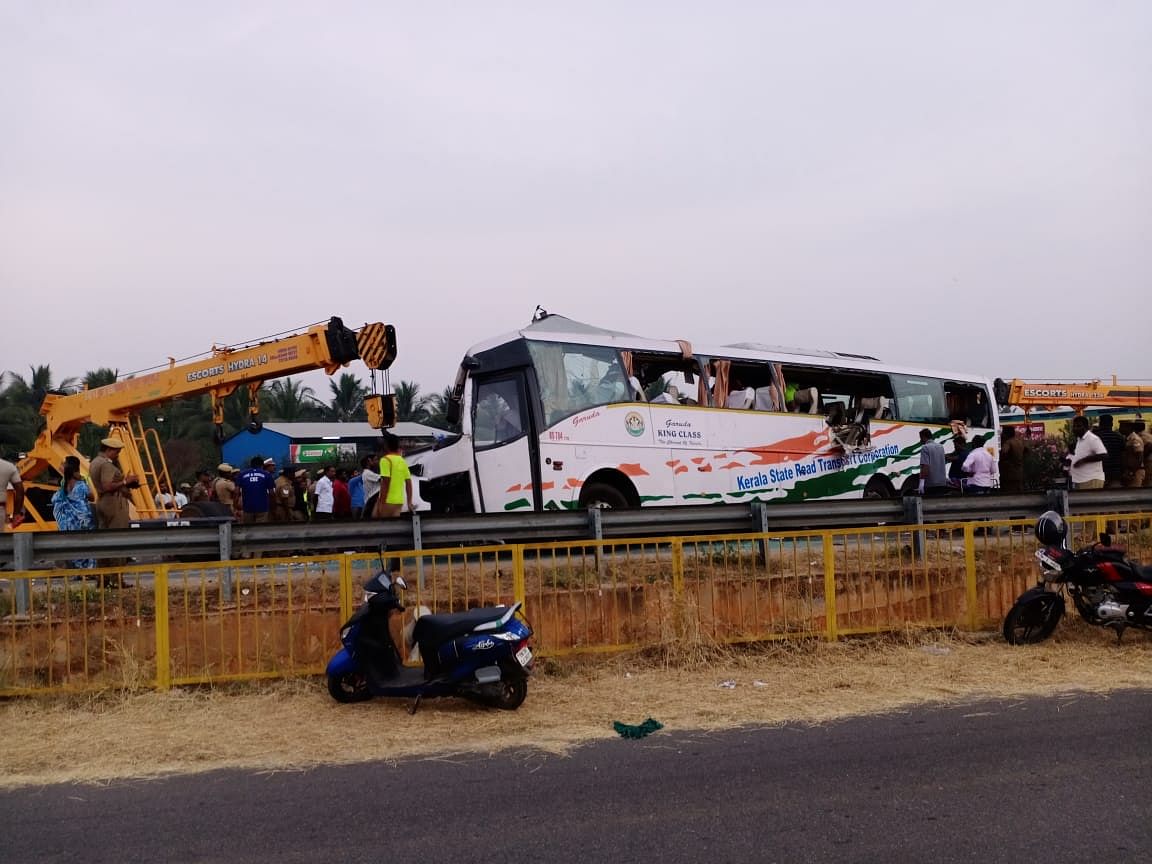 Most of the passengers on the 48-seater bus are said to be from Kerala.  (Credit: DH Photo)
